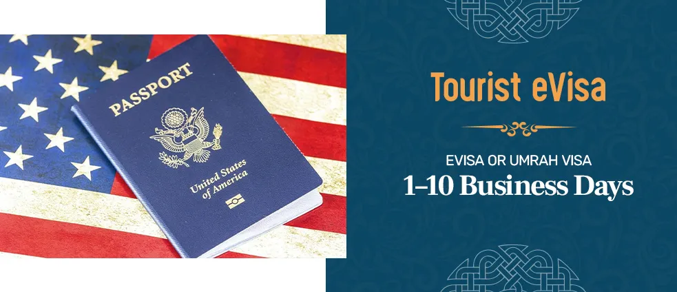 Tourist eVisa for Umrah showing processing time of 24–72 hours and how long Umrah takes including visa approval.